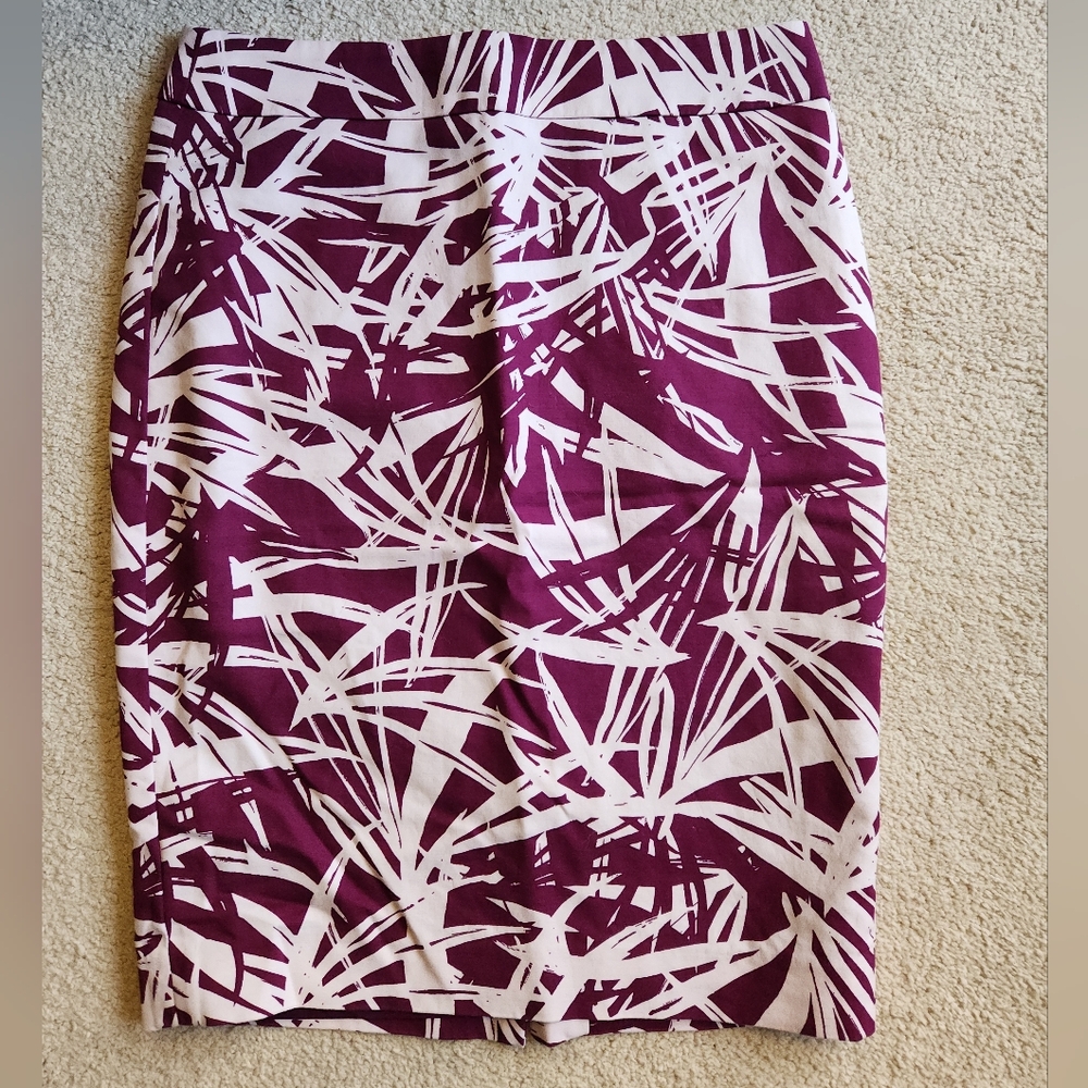 LOFT Magenta and Cream Printed Skirt